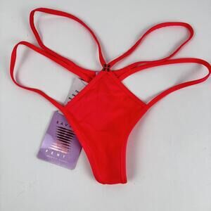 NEW Savage x Fenty Womens Medium Pink Double Lace Floral Thong Underwear Panties